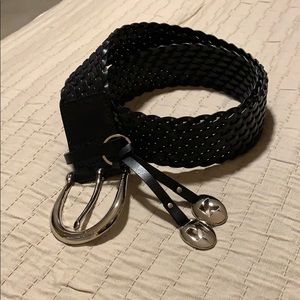 Michael Kors Black Braided Leather Belt w Silver
